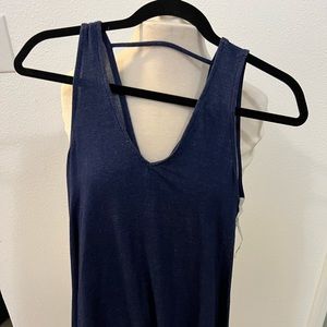 blue sleeveless denim dress